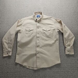 Wrangler Shirt Mens Extra Large No Size Tag Western Beige Button Twill See Meas